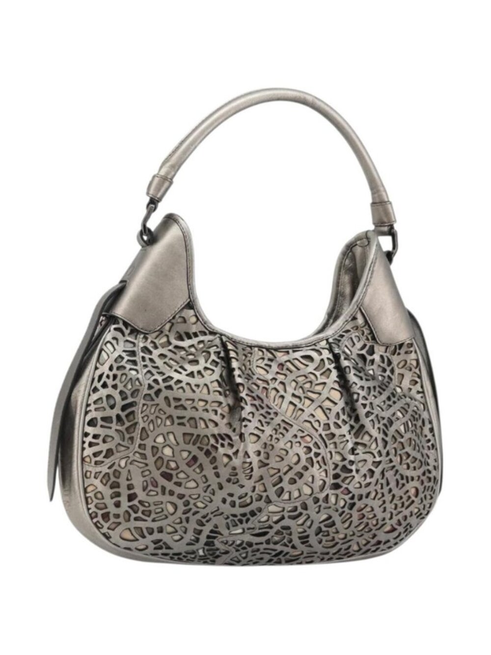 Authentic BURBERRY Shoulder Bag Leather Canvas Silver